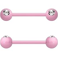 Body Candy Pastel Light Pink Acrylic Over Steel Clear Accent Nipple Barbell Set of 2 14 Gauge 5/8