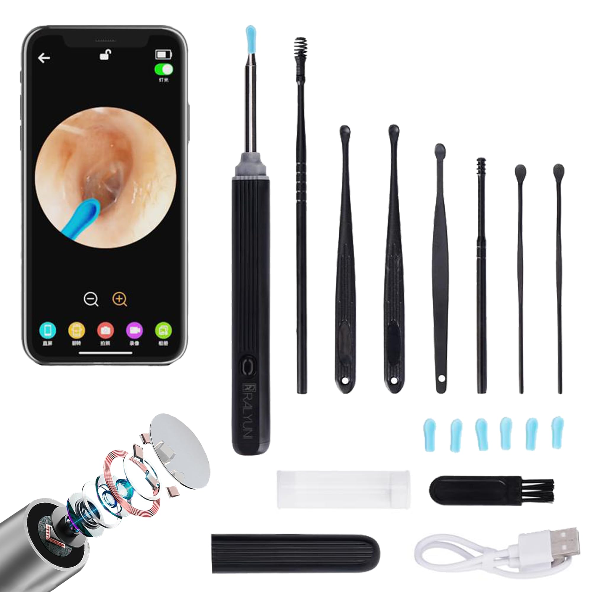 Ear Wax Removal with Camera - Ear Cleaner with Light, Comprehensive Kit for iPhone, iPad & Android