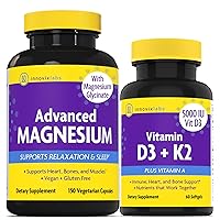 Magnesium & D3 Bundle Advanced Magnesium (150 Time-Release Capsules) Vitamin D3 +K2 Supplement (60 Softgels). Optimal Calcium Absorption, Supports Bone and Immune Health.*