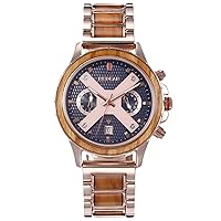RORIOS Men's Wooden Watch Multifunction Chronograph Watch Natural Wood Quartz Watch with Large Dial Classic Waterproof Men's Watch