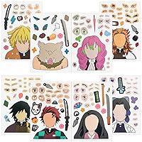 16pcs Make a Face DIY Stickers for Demon Slayer,DIY Party Supplies Favors Make Your Own Mix and Match Stickers for Birthday Gifts
