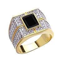 10K 14K 18K Real Gold 1ct Mens Black Onyx Ring Emerald Cut Black Onyx Engagement Rings for Men Best Gift for Husband Boyfriend Dad Size #4-15