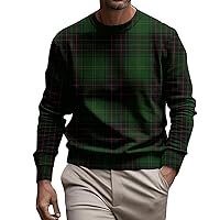 Crewneck Sweatshirts For Men Basic Long Sleeve Sweatshirt with Plaid Print Casual Pullover Fashion Soft Work Tops