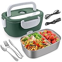 AsFrost Electric Lunch Box Food Heater, Upgraded Leak Proof Heated Lunch Box Faster 12V 24V 110V Portable Food Warmer for Car Truck Home Work Adults, 1.5L Removable 304 Stainless Steel Container