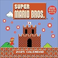 Super Mario Bros. 8-Bit Retro 2025 Wall Calendar with Bonus Diecut Notecards