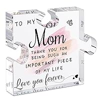 LukieJac Gifts for Mom from Daughter Son - Best Mom Ever Gifts Unique Mother Birthday Acrylic Puzzle-Shaped Plaque Desk Decorations Present for Mom Christmas Anniversary and Mothers Day Gifts