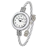 Blekon Collections Women's Cuff Watch - Round Analog Display Arabic Numbers 23mm Case Wire Bracelet Watch for Women Elegant Cable Cuff Bangle Wrist Watch
