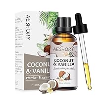 Coconut & Vanilla Fragrance Oil 3.38FL.OZ - Aromatherapy Essential Oils for Diffusers for Home, Coconut & Vanilla Scented Oils for Massage, Soap Candle Making Scents - 100ML