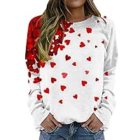Women's Long Sleeve Crewneck Sweatshirt Happy Valentine's Day Shirts Love Heart Graphic Loose Fit Holiday Pullover Top