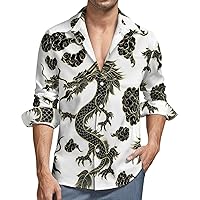 Mens Button Down Long Sleeve Shirts Dragon Flying in Clouds Soft Peach Skin Velvet Beach Shirts with Pocket color46