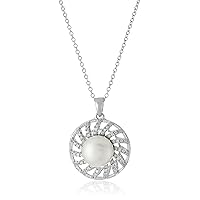 Fancy Micropave Pearl Pendant Necklace, 17