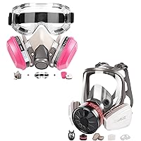 6800 Full Face Gas Mask with 40mm Activated Carbon Filter and 6001 Filter Plus 6200 Half Face Respirator Mask with 60921 Filters and with Anti-Fog Safety Goggle