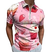 Cupcakes Sweet Food Dessert Mens Polo Shirts Quick Dry Short Sleeve Zippered Workout T Shirt Tee Top
