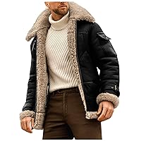 Men'S Fleece Jackets & Coats Lapel Button Down Winter Coat Thick Plain Oversized Cold Weather Jacket