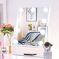 Lighted Makeup Mirror, Vanity Mirror with Lights, Hollywood Vanity Mirror with 9 Dimmable Bulbs Lights, 3 Lighting Modes, Detachable 10X Magnification Mirror, Smart Touch Control, 360°Rotation