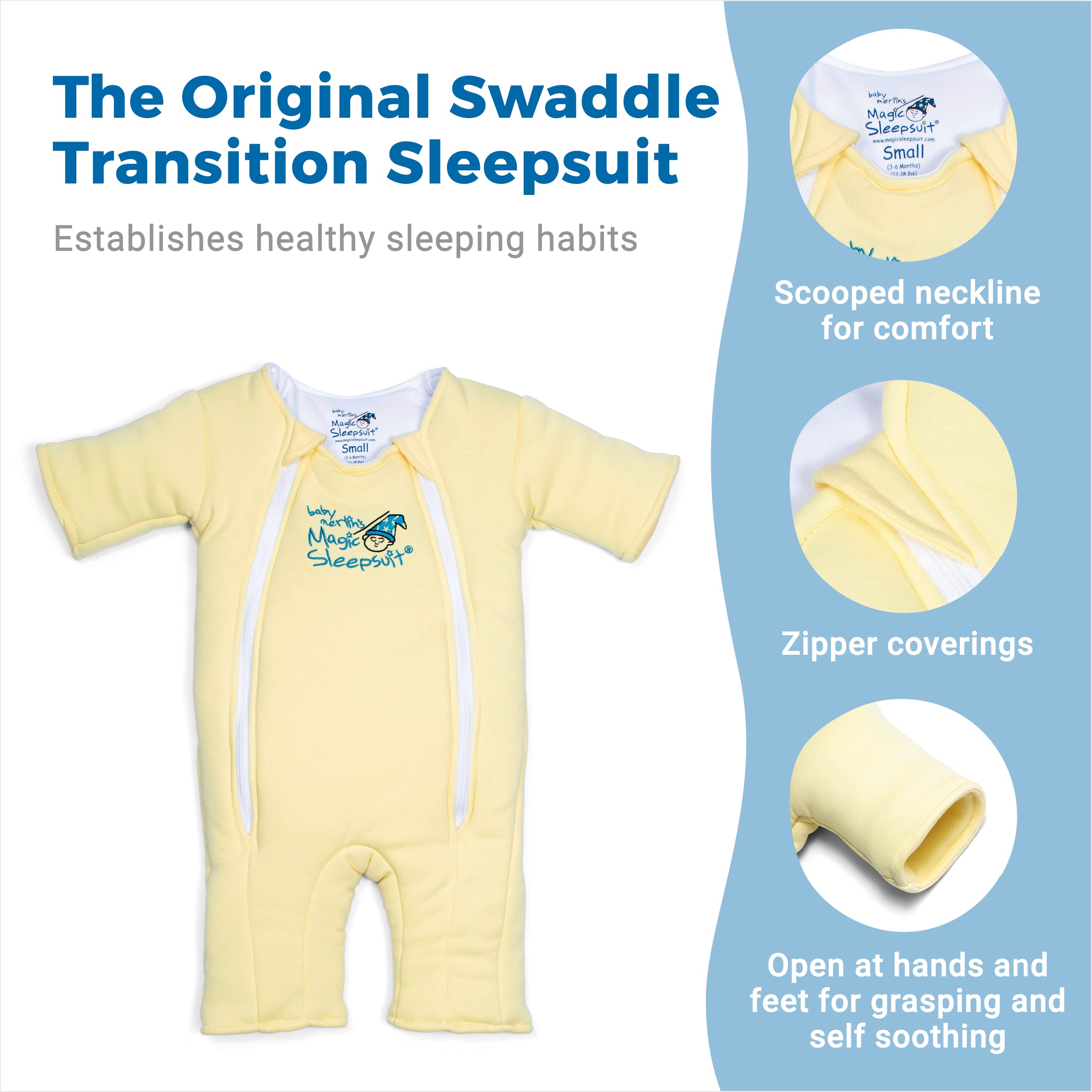 Baby Merlin's Magic Sleepsuit - 100% Cotton Baby Transition Swaddle - Baby Sleep Suit - Yellow - 3-6 Months