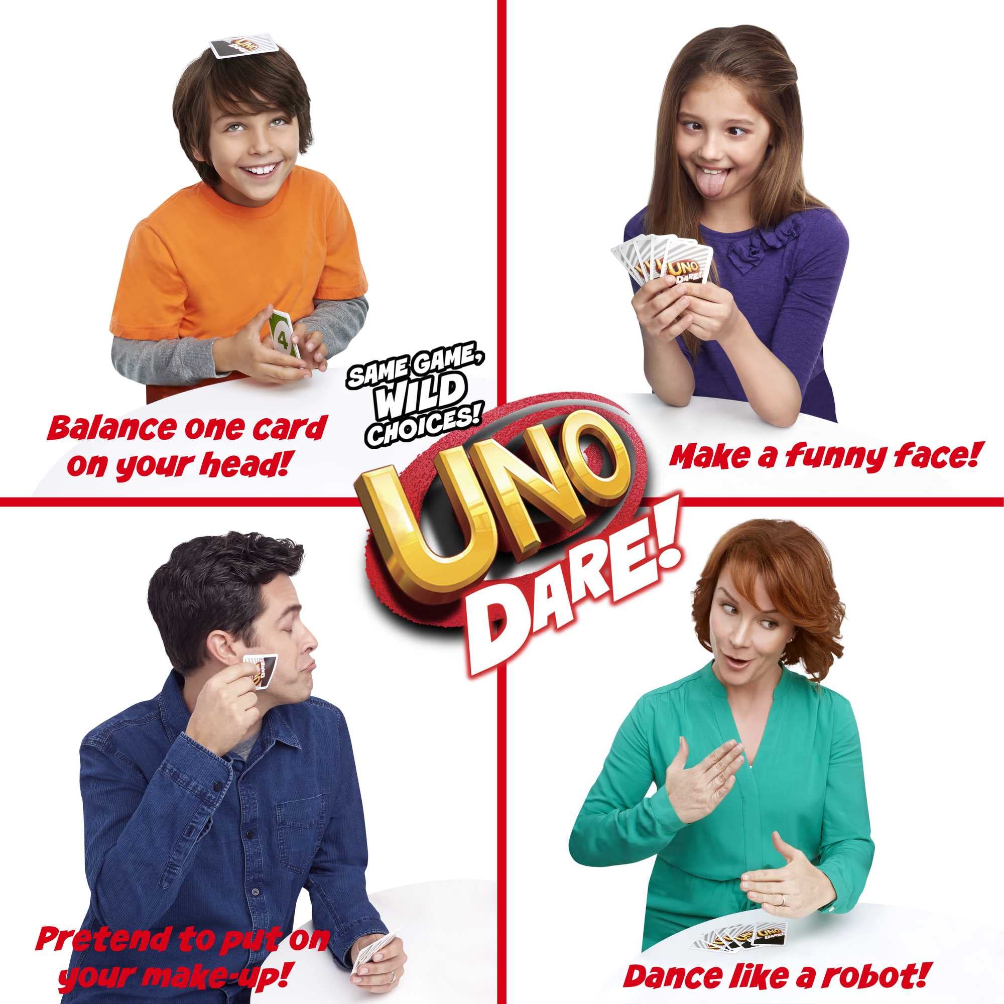 Mattel Games ​UNO Dare Card Game for Family Night Featuring Challenging and Silly Dares from 3 Different Categories
