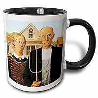 3dRose American Gothic by Grant Wood Mug, 11 oz, Black