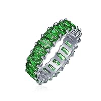 Bling Jewelry Art Deco Style Simulated Jewel Color Gemstones AAA CZ Emerald Cut Cubic Zirconia Eternity Baguette Anniversary Wedding Band Ring For Women .925 Sterling Silver 4MM
