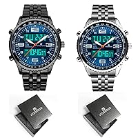 VIGOROSO Men's Black and Blue LED Analog Digital Watch+ Men's Silver and Blue LED Analog Digital Watch