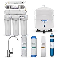 Max Water 10 Stage Under Sink RO (Reverse Osmosis) Water Filtration System + Heavy Duty Tank + Faucet - (5 in 1) PH+ Alkaline System - 50 GPD (Gallons Per Day) - Model: RO-10W1