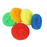 Plastic Dish Scrubbers for Dishes Plastic Pot Round Scrubber Scouring Non Scratch Dish Scourers, Assorted Colors Poly Mesh Scouring Dish Brush Pads for Kitchen Cleaning, 5 Pcs
