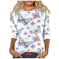 Womens Trendy Tops 2023, 3/4 Sleeve Shirts for Women Cute Print Graphic Tees Blouses Casual Plus Size Basic Tops