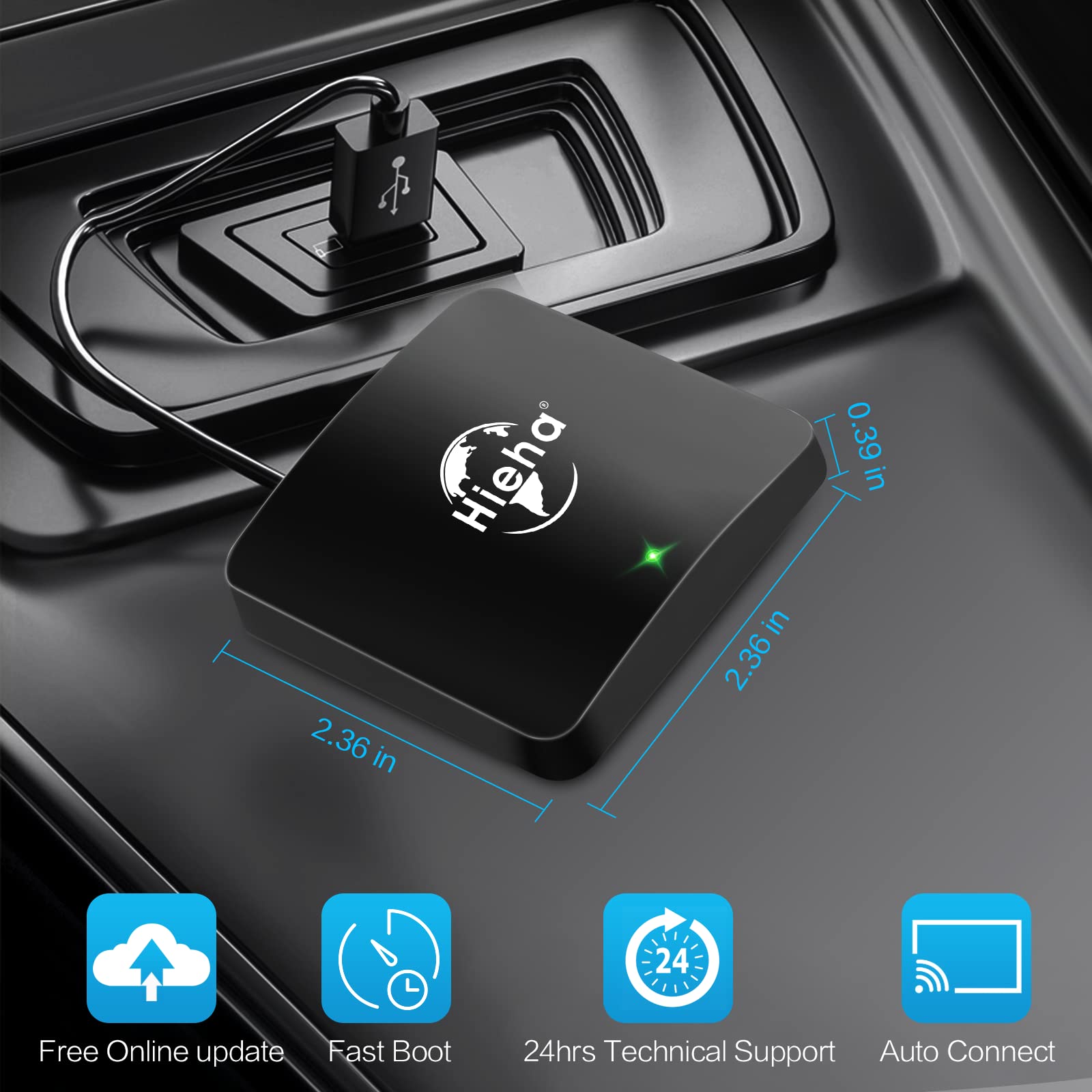 Wireless CarPlay Adapter 2023 Newest Version, Hieha Wireless Apple CarPlay Dongle & 5.8GHz WiFi & 5G WiFi Online Update Plug & Play for OEM Factory Wired CarPlay Cars (Model Year: 2016 to 2023)