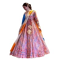 Indian Silk Cotton Printed Muslim Salwar Kameez Fancy Eid Diwali Festival Women Trendy Flared Anarkali Gown Suit 3007