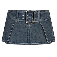 ACSUSS Women Low Waist Denim Micro Skirt with Belt Short Jeans Skirts Funny Bottoms Y2K Miniskirt