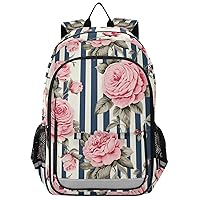 ALAZA Pink Rose Blue Stripes Vintage Backpack Bookbag Laptop Notebook Bag Casual Travel Daypack for Women Men Fits15.6 Laptop