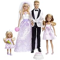 Barbie Wedding Set with Bride and Groom Dolls, Stacie, Chelsea and Accessories (Mattel DRJ88), Assorted Colour/Model