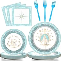 96 PCS Baptism Plates and Napkins Decoration for Baby Shower Boy First Holy Communion Paper Plates Napkins Mi Bautizo Christening Disposable Party Tableware Newborn Party Supplies Favors for 24 Guests