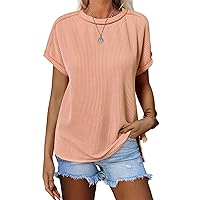 BZB Women’s Summer Tops 2024 Loose Fit Short Sleeve Shirts Scoop Neck High Low Side Split Tunic Tops Blouses