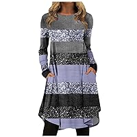 Hip Winter Tunic Women Homewear Tunic Long Sleeve Cotton Loose Fit Round Neck Print Pocket Comfy Tunic Ladie's