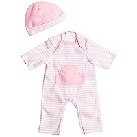 JC Toys | Berenguer Boutique | La Baby Doll Outfit | 2 Piece Light Pink Striped Onesie|Washable| Ages 2+ | Fits Dolls 14
