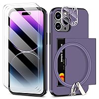SAMONPOW for iPhone 14 Pro Case with Screen Protector & Camera Cover & Lanyard 7-in-1 Full Body Hybrid iPhone 14 Pro Case Wallet Card Holder Shockproof Phone Case for iPhone 14 Pro for Women Men