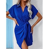 Fall Dresses for Women 2023 Batwing Sleeve Wrap Knot Side Dress Dresses for Women (Color : Royal Blue, Size : Medium)