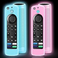 2 Pack OneBom Remote Covers Replacement Compatible with Toshiba and Insignia FireTV Remote, Silicone Sleeve Case Glow in Dark for CTRC1US21 NS-RCFNA-21 Remote Case(Glow Blue&Glow Pink)
