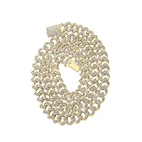 The Diamond Deal 10kt Yellow Gold Mens Round Diamond Miami Cuban Link Chain Necklace 14-5/8 Cttw