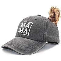 Mom Life Ponytail Baseball Cap Messy Bun Vintage Washed Distressed Twill Plain Hat for Women
