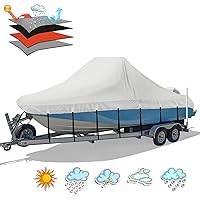 Solim Center Console Boat Cover, 16'-18.5' 900D Waterproof PU Heavy Duty Trailerable Boat Cover for Center Console Boat, Marine Grade Oxford UV Resistant Polyester Canvas with 17 Tie Down Straps, Gray