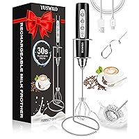 YUSWKO Milk Frother Handheld for Coffee with Stand, Rechargeable Drink Mixer with 3 Heads 3 Speeds Electric Coffee Frother Whisk, Gift for Many Occasions and Festival