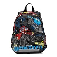 Kids Backpack,Monster Truck Lane Track Lightweight Preschool Backpack for Toddlers Boys Girls with Chest clip One Size