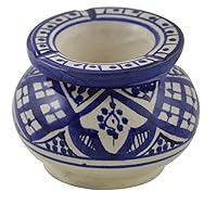 Ceramic Ashtrays Hand Made Moroccan smokeless Ceramic Vivid Colors Medium White & Blue