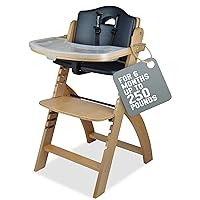 Abiie Beyond Junior Wooden High Chair with Tray - Convertible Baby Highchair - Adjustable High Chair for Babies/Toddlers/6 Months up to 250 Lbs - Stain & Water Resistant Natural Wood/Black Cushion