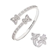 Lulu Mel Iced out silver baguette bracelet butterfly bracelet silver butterfly ring
