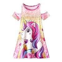 Jurebecia Unicorn Mermaid Dress for Girls Summer Off Shoulder Sundress Twirl Swing Casual Dresses Kids Princess Dress up