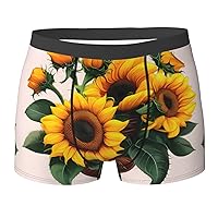Sunflower and Rose Print Men's Boxer Briefs Underwear Trunks Stretch Athletic Underwear for Moisture Wicking