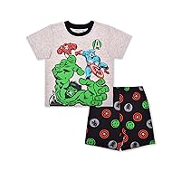 Marvel Ironman, Captain America and Hulk Boys’ T-Shirt and Short Set for Toddler and Little Kids –Grey/Black or Grey/Blue